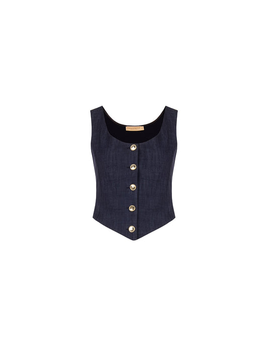 Gilet bleu marine à boutons bijou