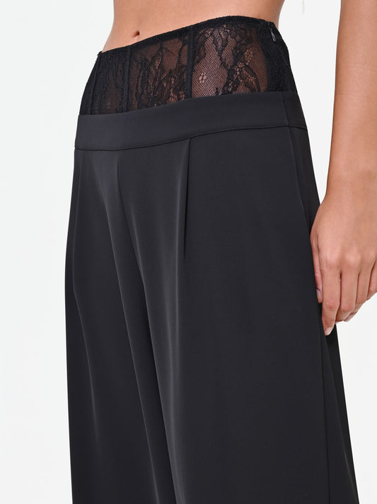 Pantalon palazzo noir à bande en dentelle