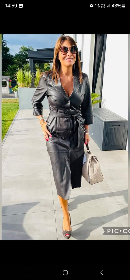 Robe cuir longue chocolat