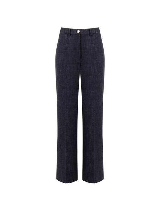 Pantalon palazzo bleu marine à revers