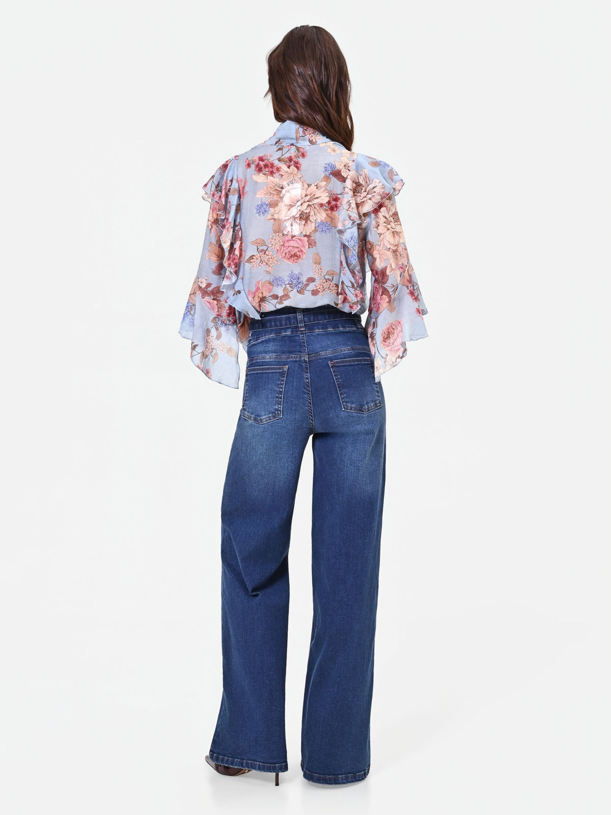 Jean large taille haute bleu avec ceinture