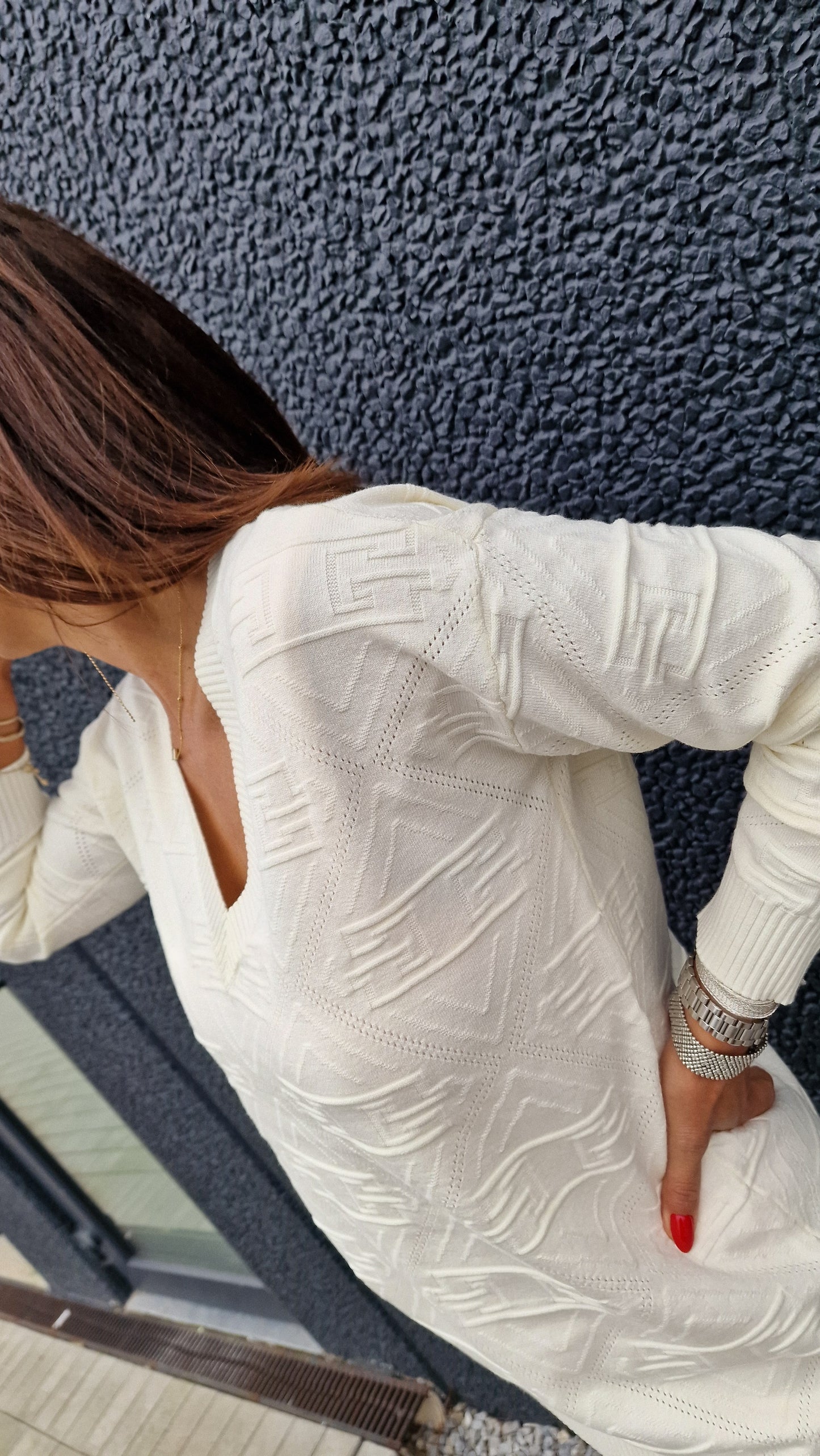 Pull imprimé relief écru